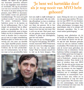 Artikel 'de status van MVO'. December editie Friends in Business